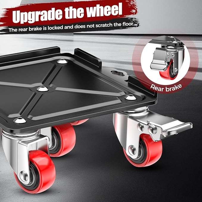 LOYAL TIGER Heavy Duty 3000LBS Furniture Dolly & Movers with 5 Wheels & Brake - 360° Rotating Moving Dolly for Furniture, Piano, Appliances - 6.4 Inch Non-Slip Sliders, Red