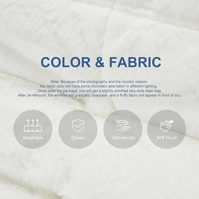Bean Bag Chairs for Adults Giant Bean Bag Chair Memory Foam BeanBag Chair Bean Bag Sofa with Filler Faux Fur Fireside Beanbags Lazy Sofa for Living Room Bedroom Office (White Plush, Single)