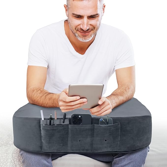 HOMBYS Extra Large Arm Rest Pillow for Adult Gaming,Lap Desk Pillow,Crochet Pillow for Lap Support,Foam Bed Rest Pillow for Reading (Dark Grey)