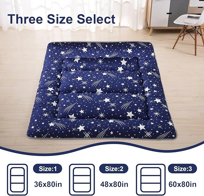 Japanese Floor Mattress,Thicken Japanese Floor Sleeping Pad Foldable,Roll Up Tatami Mat Easy to Store and Portable,Futon Mattress Suitable for Camping and Guest Room (Starry Blue, Full (80" X 47"))