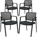 CLATINA Guest Reception Stacking No Wheels Desk Chair, Mesh Back Waiting Room Chairs with Arm Upholstered Fabric Seat and Ergonomic Lumbar Support for Office Conference School Church, Black (4 Pack)
