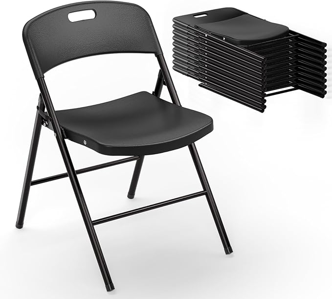 VINGLI Folding Chairs, Plastic Foldable Chair, Capacity up to 350 lbs, Portable Seating for Indoor Outdoor Events Parties Camping Work School Commercail (10, Black)