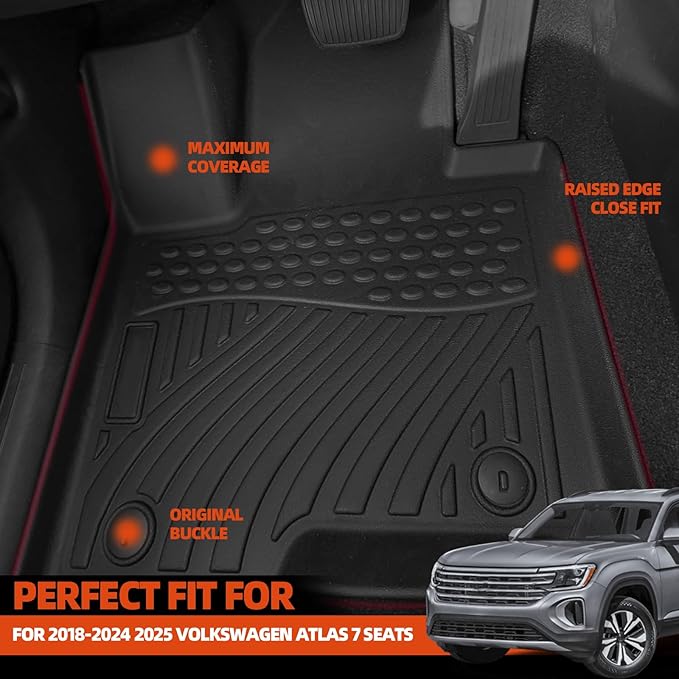 All Weather Floor Mats for 2018-2026 Volkswagen Atlas 7 Seats with 2nd Row Bench Seat Floor Mats &Trunk mat with Backrest mats & 2nd Backrest mats for Volkswagen Atlas Accessories Floor Liner