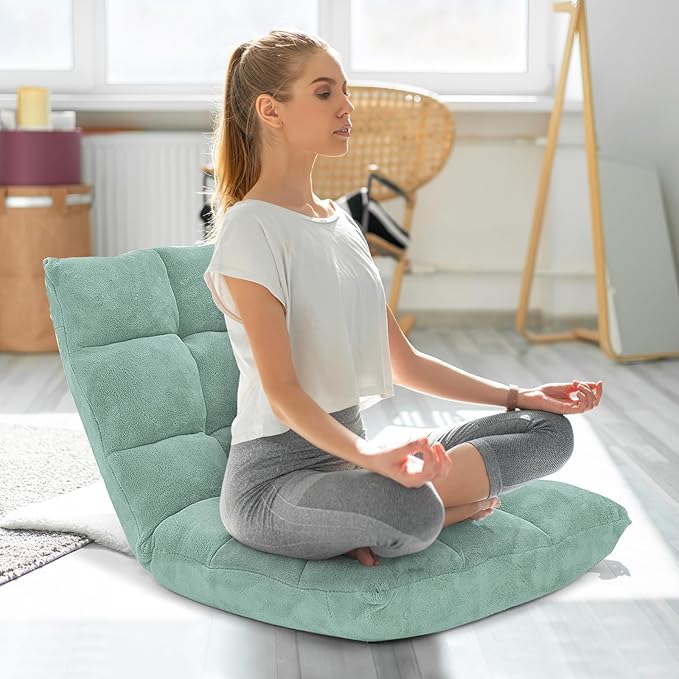 IFANNY Floor Chair with Back Support, Foldling Gaming Sofa Chair with Comfy Cushion, Adjustable 14-Position Meditation Chairs, Lazy Lounge Recliner Reading Seat for Adults, Kids (Green)
