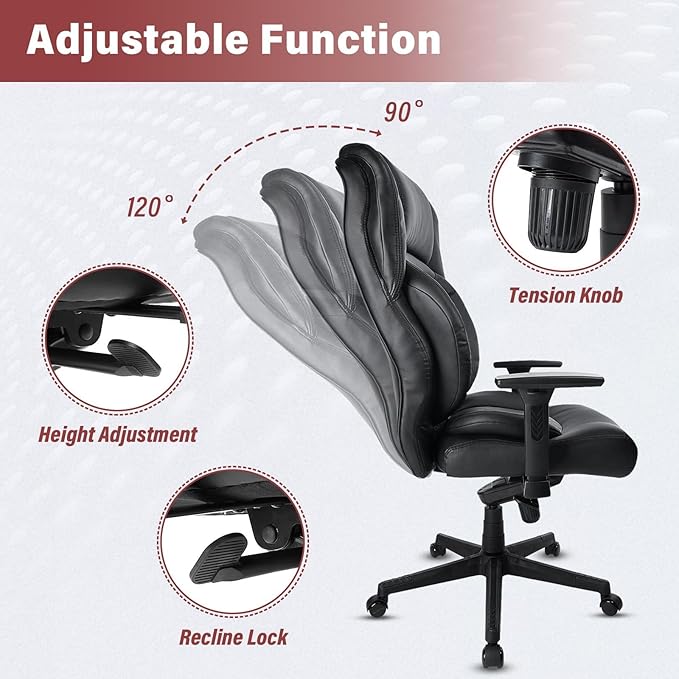 CLATINA Big & Tall Executive Managerial Chair, Heavy Duty Ergonomic Leather Office Desk Chair, High Back Computer Task Chair with 3D Adjustable Arms and Lumbar Support for Home Office, Black, 2 Pack
