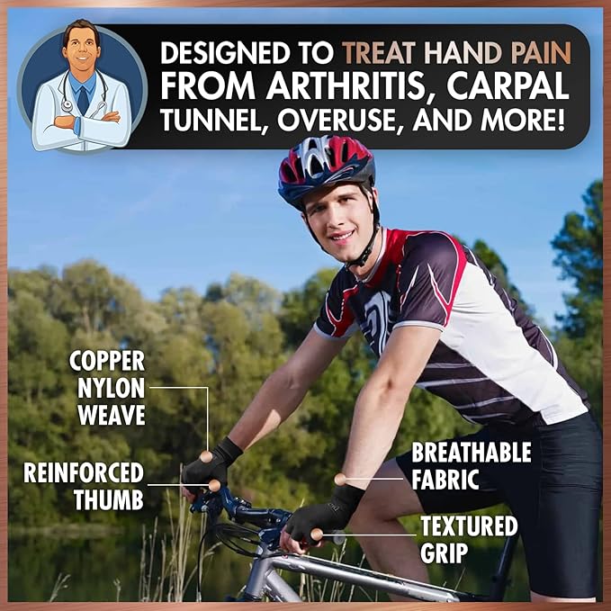 Dr. Frederick's Original Copper Compression Arthritis Gloves - Doctor-Developed Hand Pain Relief for Arthritis, Carpal Tunnel & Tendonitis - All-Day Comfort, Typing & Daily Use - Fingerless, X-Large