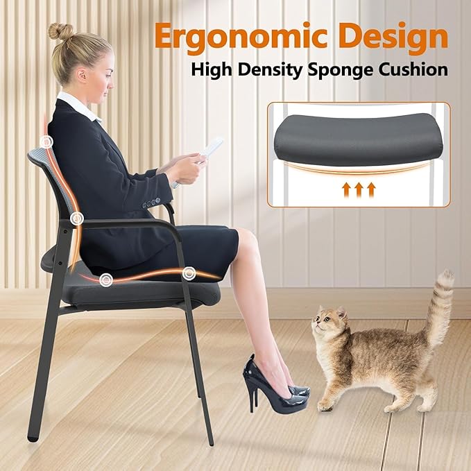 CLATINA Mesh Back Stacking Arm Chairs with Upholstered Fabric Seat and Ergonomic Lumbar Support for Office School Church Guest Reception Grey (Gray-8 Pack)