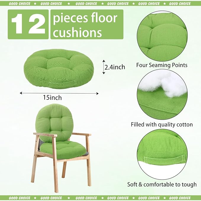 Gerrii 12 Pieces Classroom Floor Cushions with Handles Flexible Floor Seating Cushions Pillows School Chairs in Home School Classroom Kindergarten Daycare Nursery(Novel Color,Round)