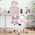 TUKAKA Ergonomic Office Chair,Ultra Thick Office Desk Chair with Adjustable Lumbar Support and Headrest,Spring Cushion,Rocking Function,Flip-up arms,Mesh Computer Chair for Home Office,Pink