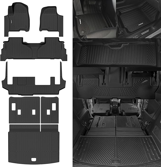 Naibeve Floor Mats for 2021-2024 Chevrolet Suburban/GMC Yukon XL/Cadillac Escalade ESV 8 Seats Bench Seat - All Weather for Suburban/Yukon XL/Escalade ESV Floor Mats Cargo Mat 3rd Row Backrest Mats