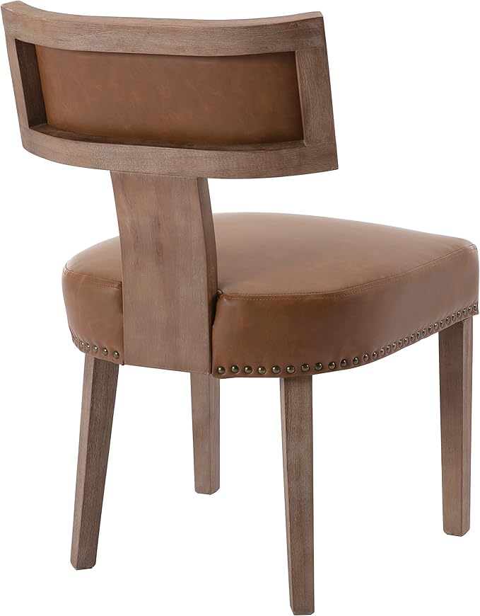 RIVOVA Mid Century Modern Dining Chairs Set of 4, Farmhouse Dining Chairs with Nailhead Trim, Faux Leather Upholstered Dining Room Chairs Kitchen Chairs with Wood Legs, Brown