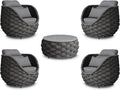 Erotr Front Porch Furniture 5 Piece Set: Aluminum Woven Rope Patio Conversation Sofa Set - Assembled Accent Chair Cushioned - Outdoor Armchair Couch Set for 400 lbs Deck Backyard Poolside Garden Hotel