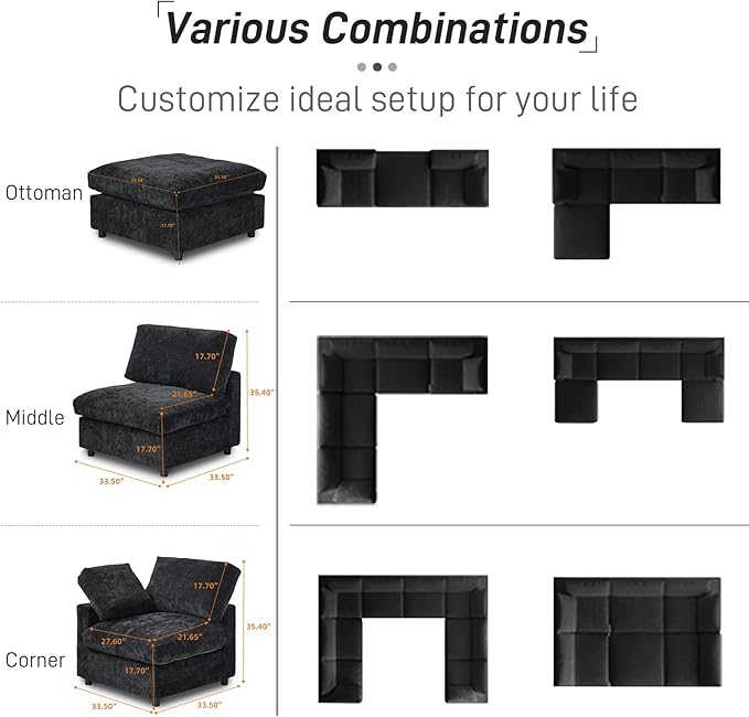 Cloud Couch Modular Sectional Sofa,100.5" U Shaped Couch, Oversized Convertible Wide Seater,3 Seater with 2 Ottomans for Living Room Set, Covers Washable&,Black