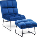 MCombo Velvet Accent Chair with Ottoman Set, Modern Armless Chair for Living Room, Bedroom, Small Space 0014 (Velvet, Blue)