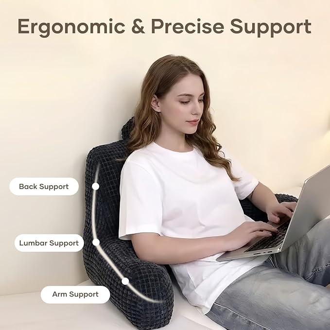 NOONTIDE Reading Pillow L-Size with Top Handle, Uniquely Designed Soft Fabric, Ergonomic Back Support for Bed, Couch & Reading, Comes with a Bag of Filling for Adjustable Firmness (Black)