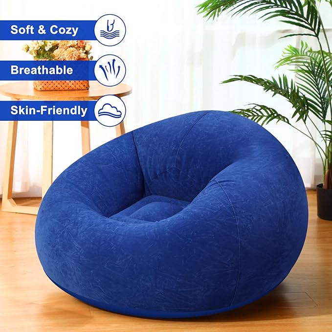Realspring 6 Pcs Inflatable Bean Bag Chairs for Adults with Electric Air Pump, Blow up Couch Folding Portable Inflatable Couch Lazy Sofa for Outdoor Movie Nights Camping Room (Dark Blue)