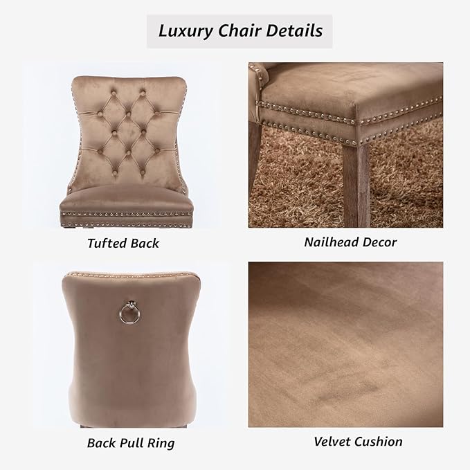 YeahFurn Espresso Brown Mid Century Modern Dining Chairs Set of 4, Velvet Upholstered Kitchen & Dining Room Chairs with Nailhead Trim & Solid Wood Legs, Elegant Sillas De Comedor (Coffee, 4 Pcs)