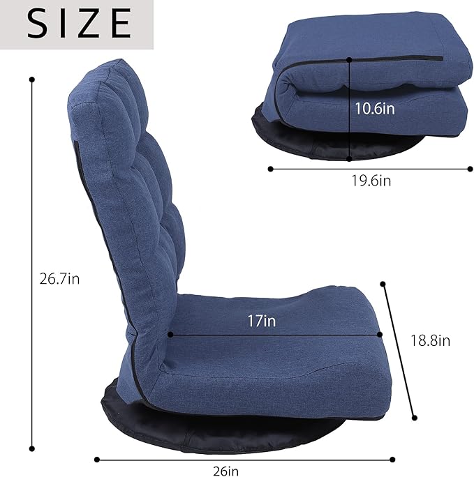 Swivel Floor Chair for Adults with Back Support Adjustable Floor Gaming Chair for TV, Reading, Playing Video Games,Floor Lounge Chair with Lumbar Support, Folding Design 8858Z(Blue)