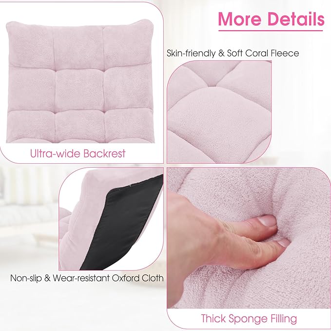 Giantex Floor Chair with Back Support, 14 Adjustable Position, Padded Sleeper Bed, Couch Recliner, Gaming Floor Chairs for Meditation, Adults, Living Room, Gaming Chair Floor, Light Pink