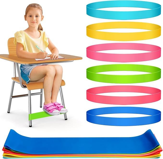 ROOKEA 12 Pack Chair Bands for Kids with Fidgety Feet - Sensory Room Must Haves for ADHD and Autism - Classroom and Home Fidget Tools