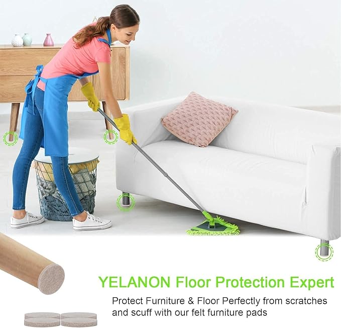 Yelanon Felt Furniture Pads -182 Pcs Premium Felt Pads for Chair Legs Furniture, Floor Protectors for Hardwood Floors, Beige