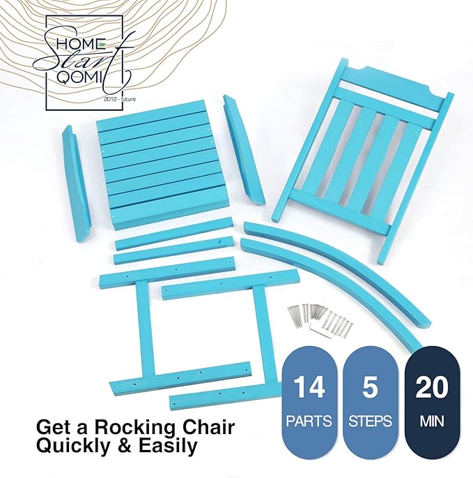 hOmeQomi Rocking Chairs Set of 2, All Weather Resistant Poly Lumber Outdoor Porch Rocker, Rocking Chairs for Outdoor, Indoor, Patio, Deck, Garden, Backyard, Load Bearing 380 lbs - Lake Blue