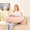 PAJEO Back Pillow for Bed Sitting Up,U Shaped & Back Support Pillow for Bed,19" Backrest with Lumbar & Arm Support,Comfy Corduroy Fabric,Lap Pillow for Gaming/Reading/Watching TV,Pink