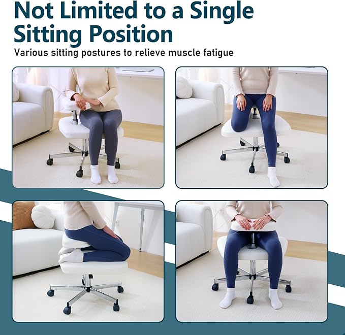 LHOOCX Meditation Chair Ergonomic Cross Legged Chair ADHD Chair with Wheels,Kneeling Chair for Office and Home,ADHD Chairs for Adults(White)