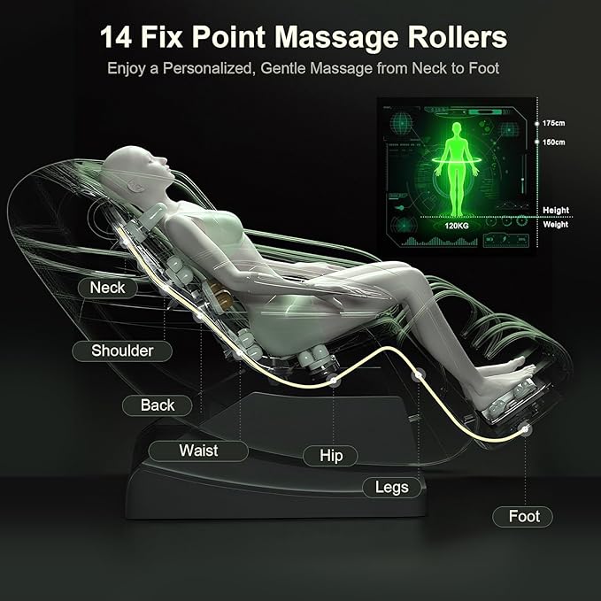 2026 Massage Chair Full Body, Zero Gravity Massage Chair Recliner with 14 Fixed Rollers, 8 Airbags, Foot Massage, Lumbar Heating, Touch Screen, Bluetooth Speaker & Ambient lighting for Lover, Parents
