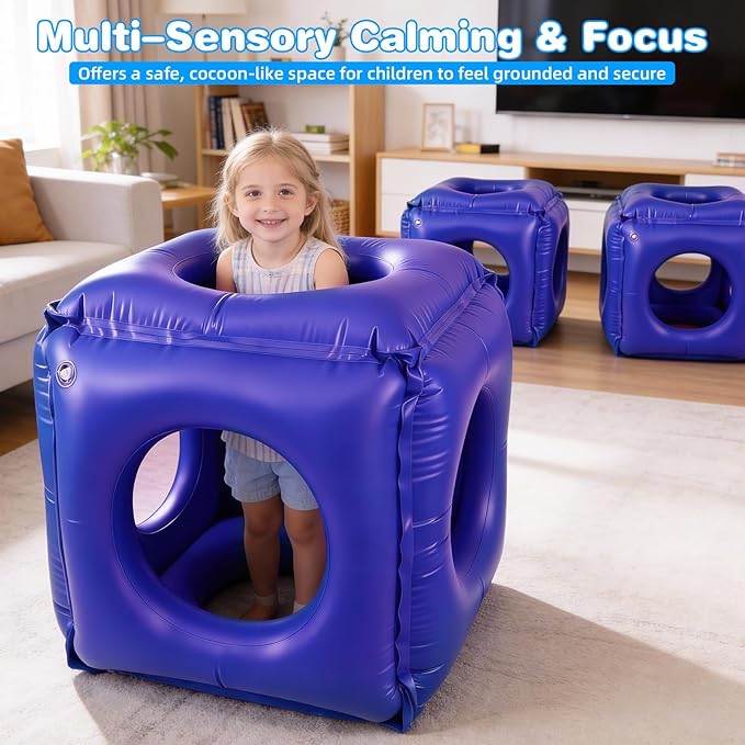 Drill Hole Box Sensory Chair for Kids, Sensory Cuddle Box-2025 Reinforced Calming Vestibular Toy with Deep Pressure, Inflatable Sensory Pod for Autism, ADHD, Physical Training with Sensory Needs