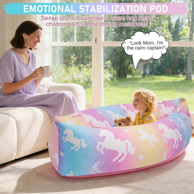 Toggloo Upgraded Sensory Chair for Kids — 60"Sensory Pod Sitting for Autistic Children, Peapod Canoe, Inflatable Peapod for Children, ADHD Sensory Pea Pod with Electric Air Pump,Colorful