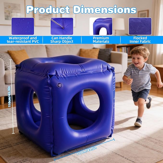 Drill Hole Box Sensory Chair for Kids, Sensory Cuddle Box-2025 Reinforced Calming Vestibular Toy with Deep Pressure, Inflatable Sensory Pod for Autism, ADHD, Physical Training with Sensory Needs