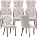 YeahFurn Beige Mid Century Modern Dining Chairs Set of 8, Velvet Upholstered Kitchen & Dining Room Chairs with Nailhead Trim & Solid Wood Legs, Elegant Sillas De Comedor (Beige, 8 Pcs)