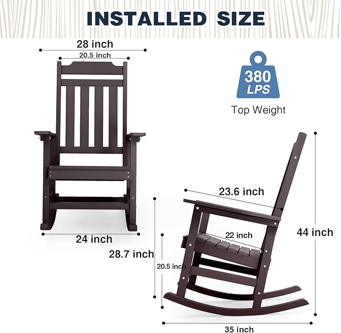 hOmeQomi Rocking Chairs Set of 4, All Weather Resistant Poly Lumber Outdoor Porch Rocker, Rocking Chairs for Outdoor, Indoor, Patio, Deck, Garden, Backyard, Load Bearing 380 lbs - Brown