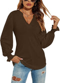 Romanstii Women's Casual V-Neck T-Shirts Loose Puff Long Sleeve Tops Tunic Blouses