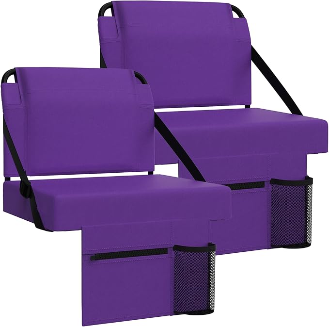 2pcs Stadium Seat for Bleachers with Back Support，Portable Bleacher Chairs with Back and Cushion，Includes Shoulder Strap and Cup Holder
