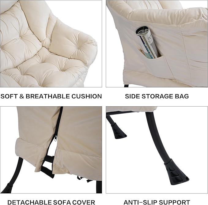 Modern Lazy Chair with Ottoman, Comfortable Lounge Chair for Bedroom, Chair and Ottoman Set, Lounge Accent Chair with Footrest for Bedroom, Garden and Courtyard (White)