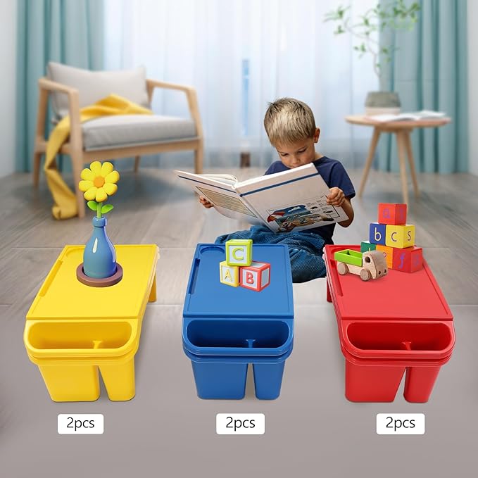 6 Pcs Kids Lap Desk Tray, 19.69 * 9.84 * 7.09in Lap Desks with Storage, Lap Desk Tray with Side Pockets and Slot for Writing Eating Game Classroom (2*Red+2*Blue+2*Yellow)