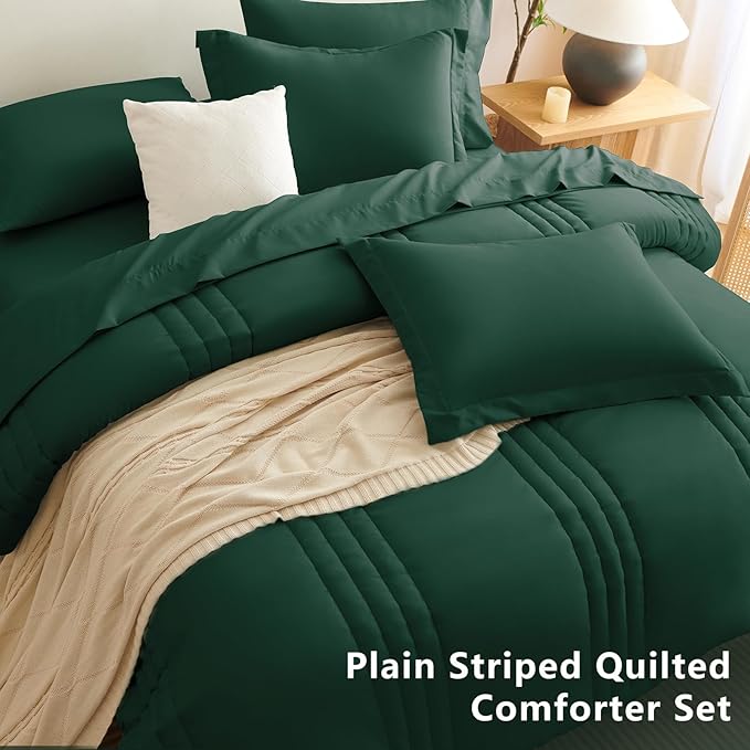CozyLux Queen Size Comforter Sets - 7 Piece Bed in a Bag Emerald Green Comforter Set with Sheets Queen Bed Set All Seasons, Bedding Set with Down Alternative Comforter, Sheets, Pillowcases & Shams