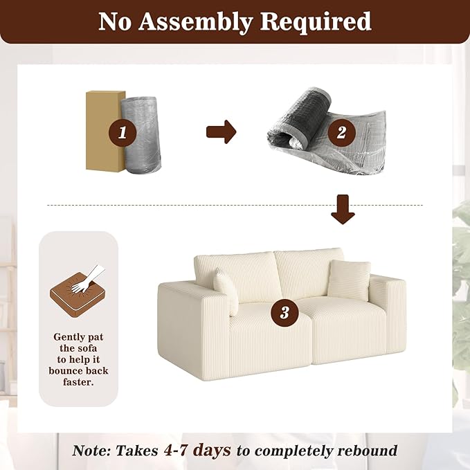 79" Modular Sectional Sofa, Cloud Couch Loveseat Memory Foam Boneless Couch with Chaise, Cozy Upholstered Corduroy Floor Couch, No Assembly Required Living Room Furniture for Apartment, Beige