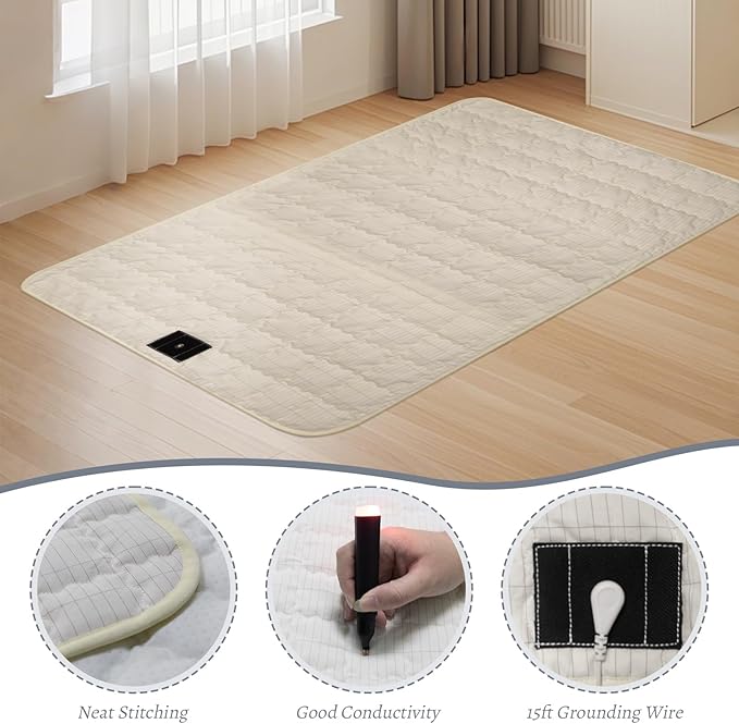 MAOOHON Grounding Mat,Grounding Pad for Bed, Earth Connected Mat with Cotton Silver Fiber,Improves Sleep Wellness(Beige,35x50 Inch)