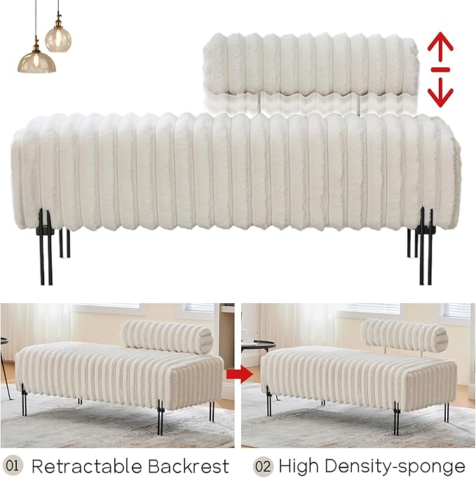 NIOIIKIT 49.6" Modern Loveseat Sofa Couch, Upholstered Accent Sofa with Golden Legs and Adjustable Backrest, Small Faux Fur Couches for Bedroom, Living Room, Compact Small Space (White)