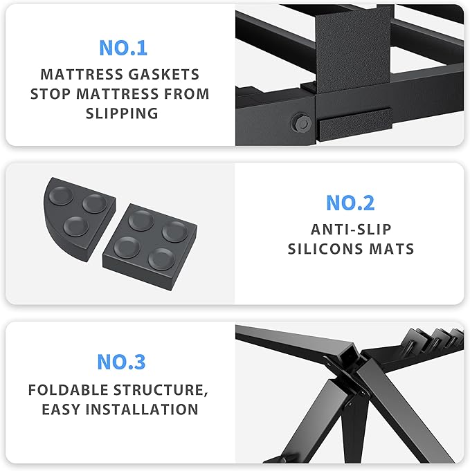 VIPSHOW 10 Inch Full Size Bed Frame, 3500Lbs Heavy Duty Metal Platform with Round Corner Legs Mattress Slide Stopper, Steel Slat Support No Box Spring Needed, Noise Free, Non-Slip, Easy Assembly