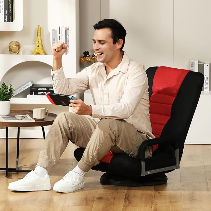 ACIPENSER Swivel Gaming Chair Multipurpose 2PACK Floor Gaming Chair for Playing Video Games, TV, Reading w/Armrest Lumbar Support & 6 Adjustable Postion Backrest for Adults & Kids,Red