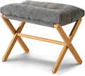 Folding Upholstered Footrest Stool, Small Accent Ottoman with Thick Cotton Cushion & Bamboo X Legs, Modern Padded Sofa Stool for Makeup Bedroom Living Room, Grey