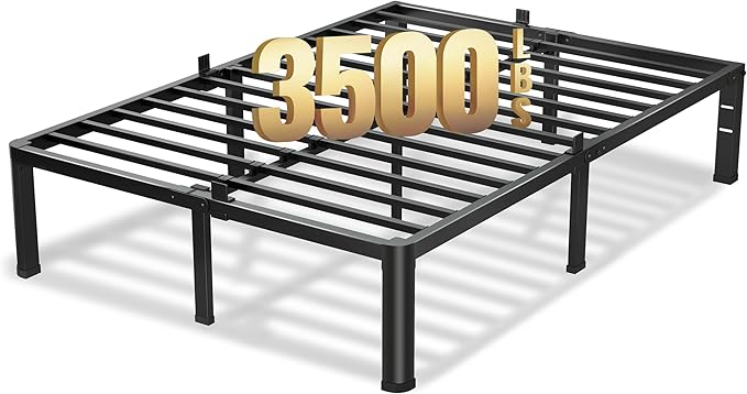 VIPSHOW 14 Inch Queen Bed Frame, 3500Lbs Heavy Duty Metal Platform with Round Corner Legs Mattress Slide Stopper, Steel Slat Support No Box Spring Needed, Noise Free, Non-Slip, Easy Assembly