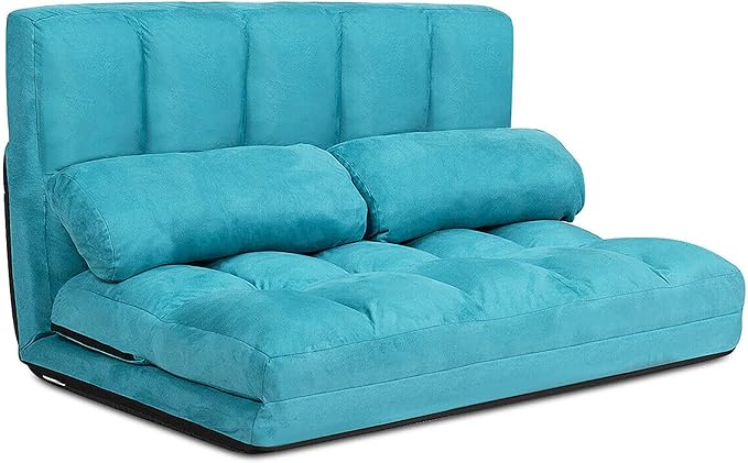 DORTALA Foldable Floor Sofa, 6-Position Adjustable Lounge Couch with 2 Pillows & Suede Cloth Cover, Modern Lounge Mattress Video Gaming Lazy Couch, Suede Floor Seating Sofa, 71" x 44.5", Blue