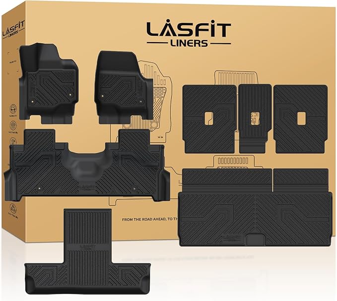 LASFIT Floor Mat&Cargo Backrest Mat for (only Fit 7 Seats Standard) Ford 2025 2026 Expedition & Lincoln Navigator(only Adapt 2row Bucket seat),Fit 100% TPE Easy Clean Floor Liners,Full Set,Black
