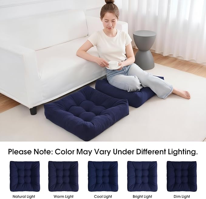 Tikuns 4Pcs Floor Pillows for Adults, 22 * 22 * 6 Inch Meditation Cushions, Large Square Sitting Cushion Living Room Memory Foam Pillow for Sittings (4, Navy, 22x22x6 Inch)