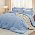 MUXHOMO 5 Pieces Twin XL Comforter Set, Soft Bed in a Bag Twin XL Size, All Season Bedding Set with Comforter, Flat Sheet, Fitted Sheet, Pillowcases & Shams, Greyish Blue